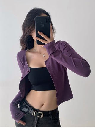 Round neck lace single-breasted cardigan