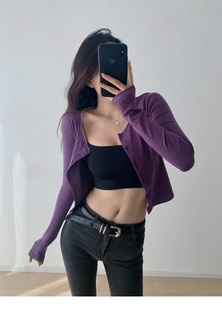 Round neck lace single-breasted cardigan