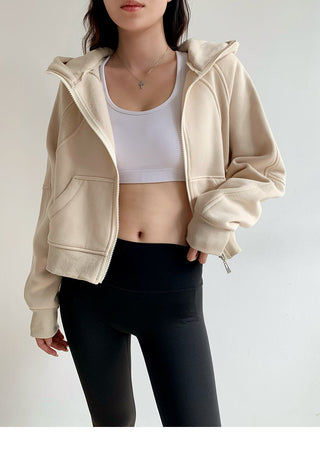 Plus velvet loose hooded zipper