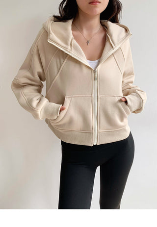 Plus velvet loose hooded zipper