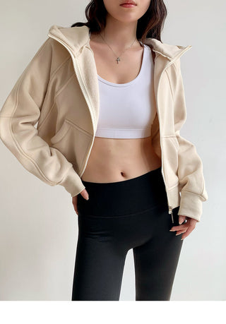 Plus velvet loose hooded zipper