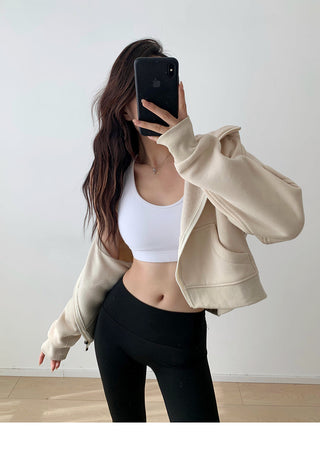 Plus velvet loose hooded zipper