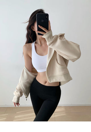 Plus velvet loose hooded zipper