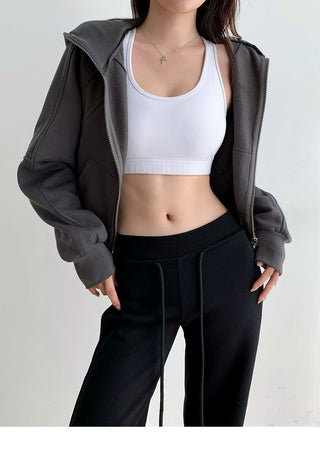 Plus velvet loose hooded zipper