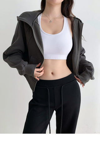 Plus velvet loose hooded zipper