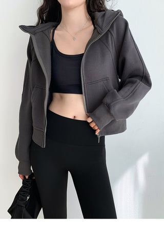 Plus velvet loose hooded zipper