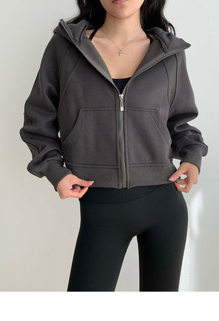 Plus velvet loose hooded zipper