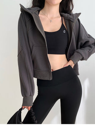 Plus velvet loose hooded zipper