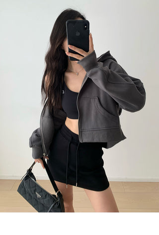 Plus velvet loose hooded zipper