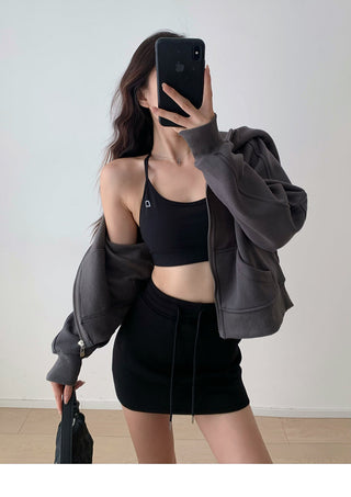 Plus velvet loose hooded zipper