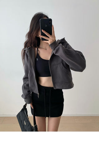 Plus velvet loose hooded zipper