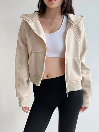 Plus velvet loose hooded zipper
