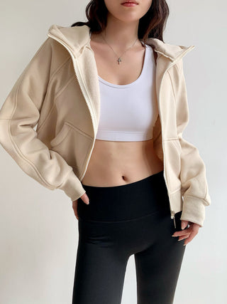 Plus velvet loose hooded zipper