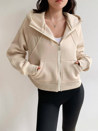 Plus velvet loose hooded zipper