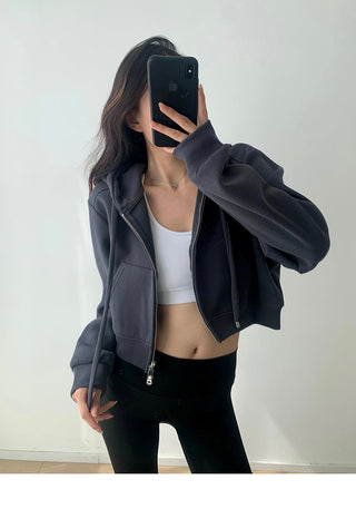 Cropped hooded zipper