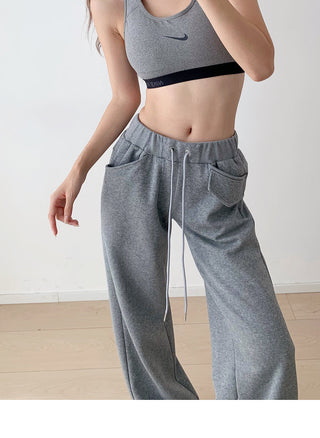 Drawstring elastic waist casual sports pants