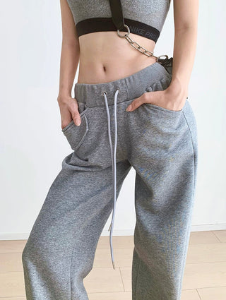 Drawstring elastic waist casual sports pants
