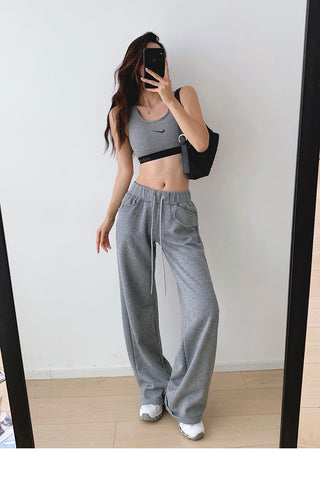Drawstring elastic waist casual sports pants