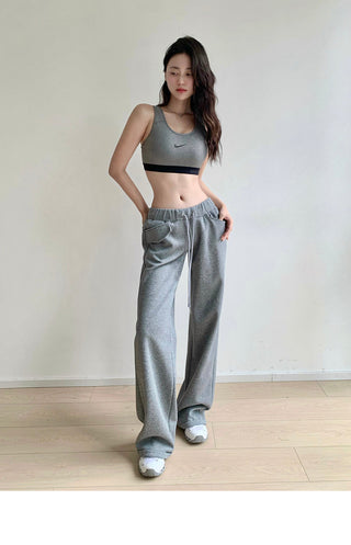 Drawstring elastic waist casual sports pants