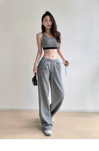 Drawstring elastic waist casual sports pants