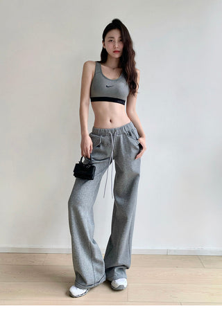 Drawstring elastic waist casual sports pants