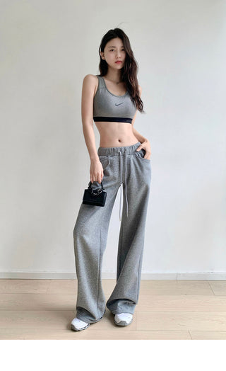 Drawstring elastic waist casual sports pants