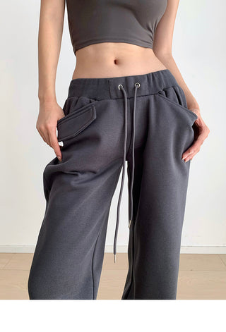 Drawstring elastic waist casual sports pants