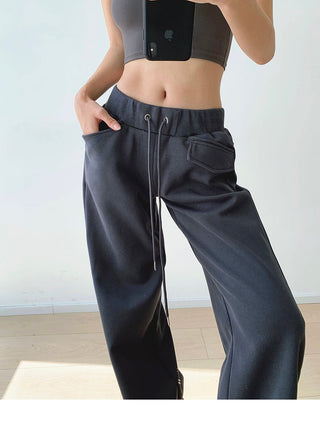Drawstring elastic waist casual sports pants
