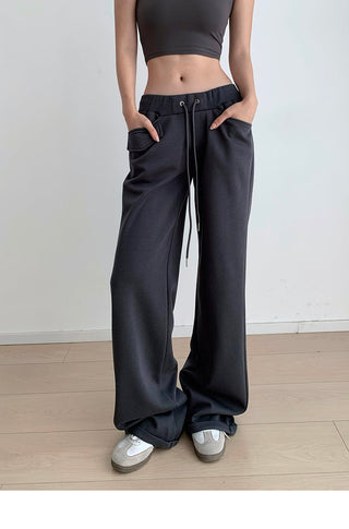 Drawstring elastic waist casual sports pants