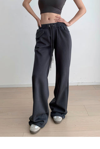 Drawstring elastic waist casual sports pants