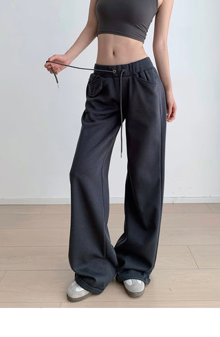 Drawstring elastic waist casual sports pants