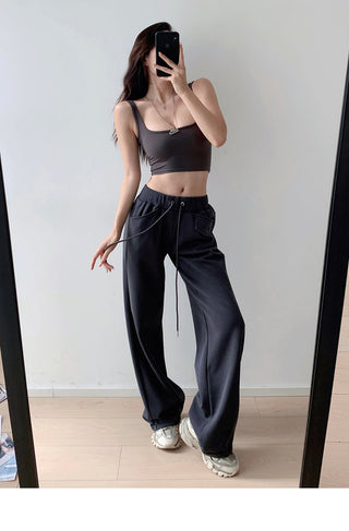 Drawstring elastic waist casual sports pants