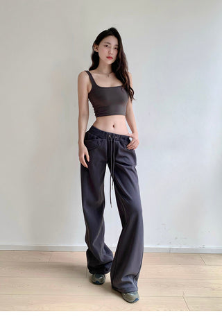 Drawstring elastic waist casual sports pants