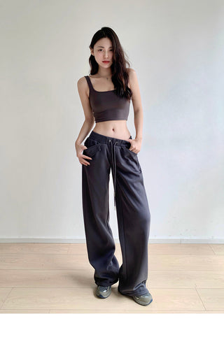 Drawstring elastic waist casual sports pants