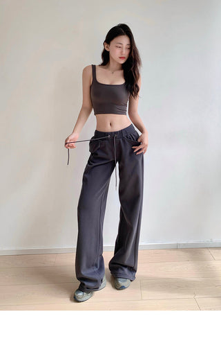 Drawstring elastic waist casual sports pants