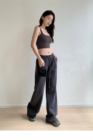 Drawstring elastic waist casual sports pants