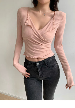 Cross V-neck high waist top