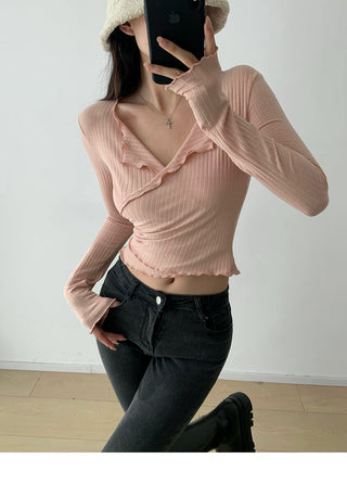 Cross V-neck high waist top
