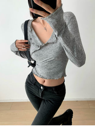 Cross V-neck high waist top
