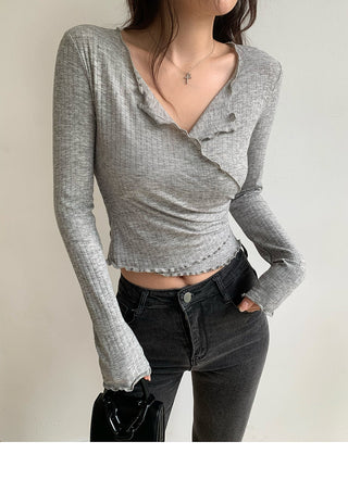Cross V-neck high waist top