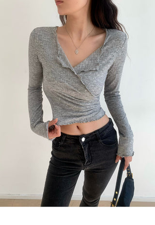 Cross V-neck high waist top