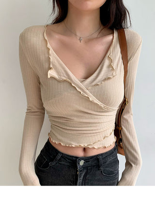 Cross V-neck high waist top