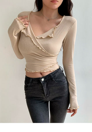 Cross V-neck high waist top