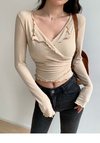 Cross V-neck high waist top
