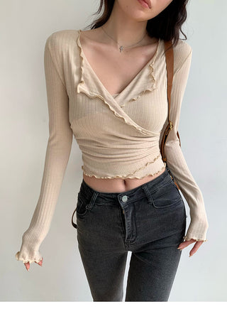 Cross V-neck high waist top