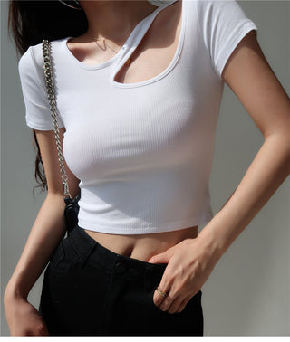 Hollow round neck slim fit top