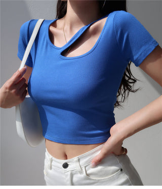 Hollow round neck slim fit top