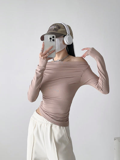 One Shoulder Pleated Slim top
