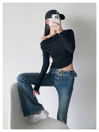 One Shoulder Pleated Slim top