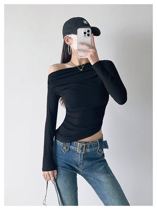 One Shoulder Pleated Slim top